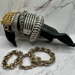 Set of 11 silver and gold tone bracelets